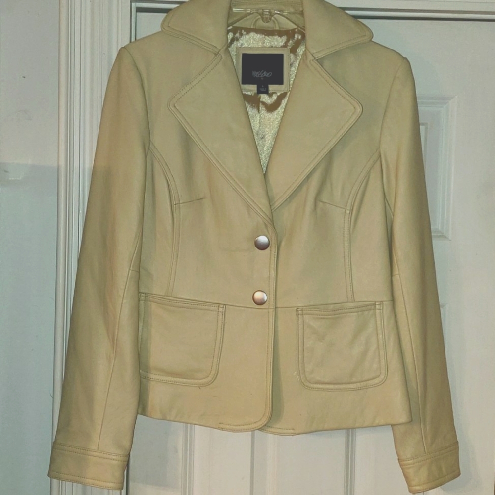 New Womens Mossimo Cream Leather Blazer Jacket Size Small